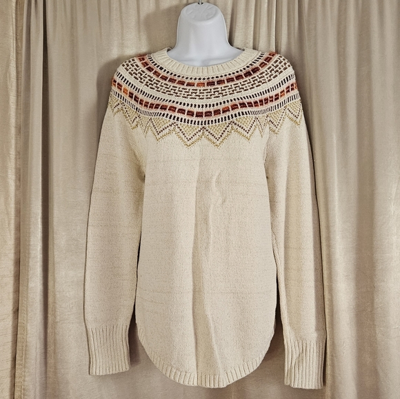 NWT LOFT cream & tan Fair Isle sweater Womens Large - Picture 2 of 8